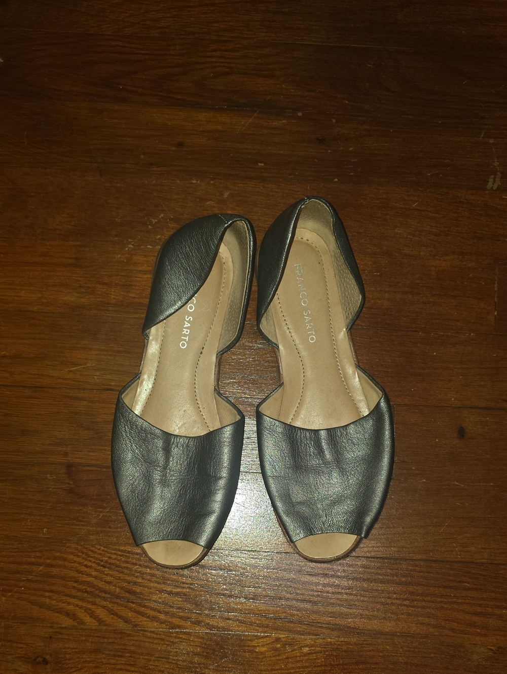 Franco Sarto Women's Black Leather Peep-Toe Flats
